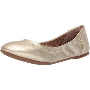 Womens Gold Closed Rounded Toe Slip On Low Wedge Heel Belice Ballet Flat Shoes